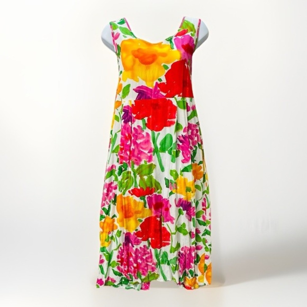 Jams World Midi Dress Women S Floral Majuna‎ Sleeveless Pockets Slit Hawaii VTG